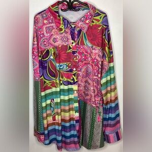 Lily by firmiano Colourful Patchwork, long sleeve shirt 3 x XL